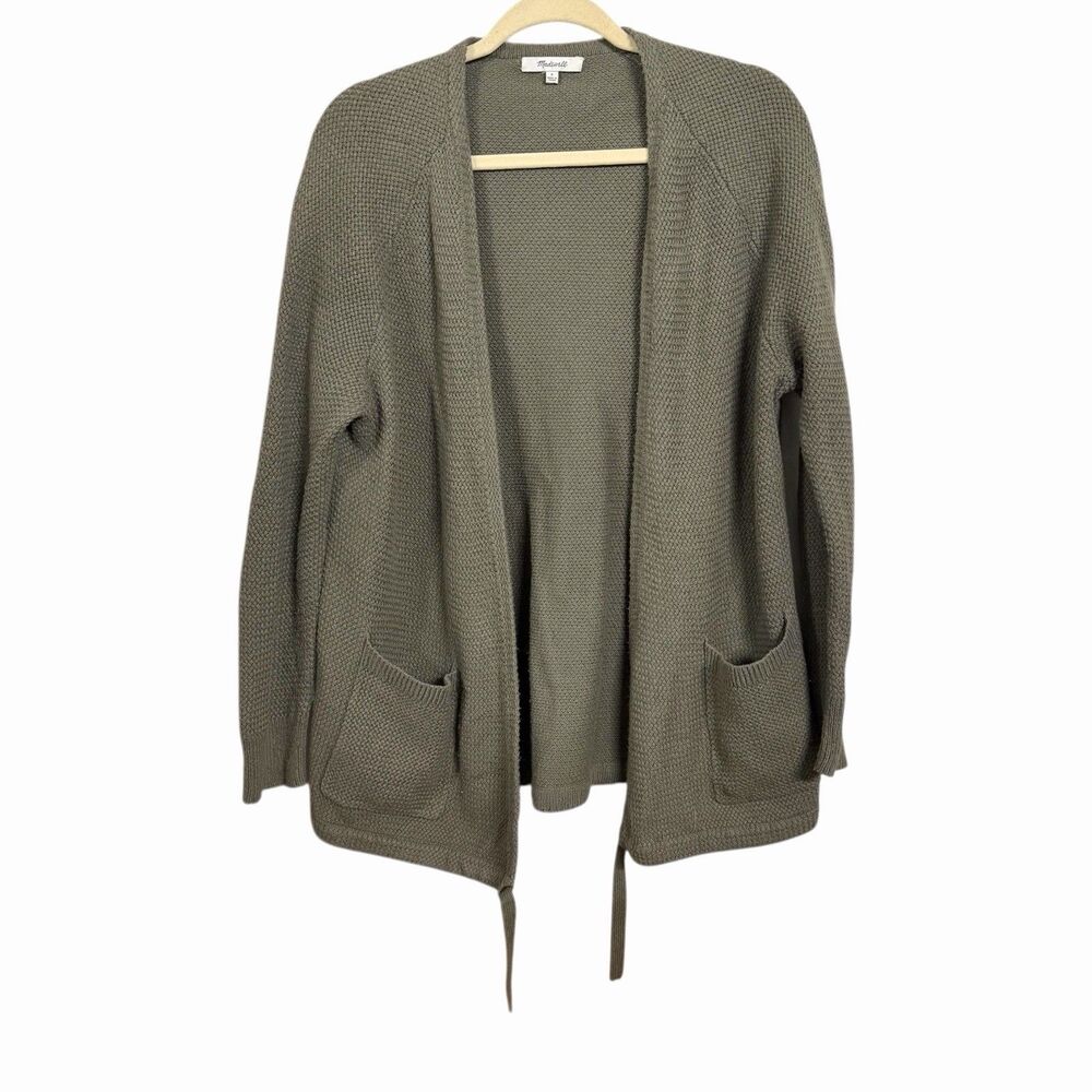 Madewell Womens Sz S Green Palisades Open Cardigan Sweater Cinch Hem Long Sleeve
